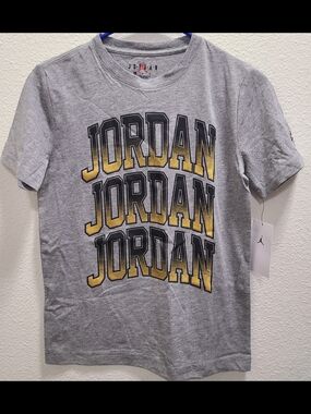 Jordan Kids Gray Tee with Yellow Stacked Logo